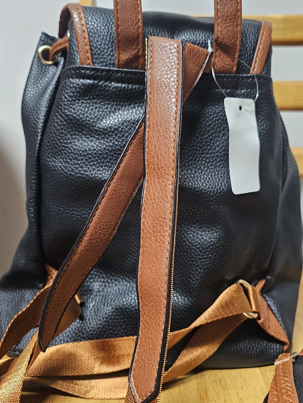 Black Brown Faux Leather Backpack Travel Vacation Medium Multipurpose Diaper Bag